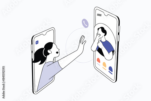 Digital Communication and Video Call Concept. Online Virtual Meeting,Flat Design