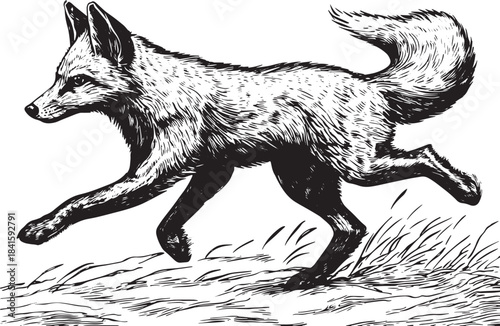 Running fox animal engraving vector illustration