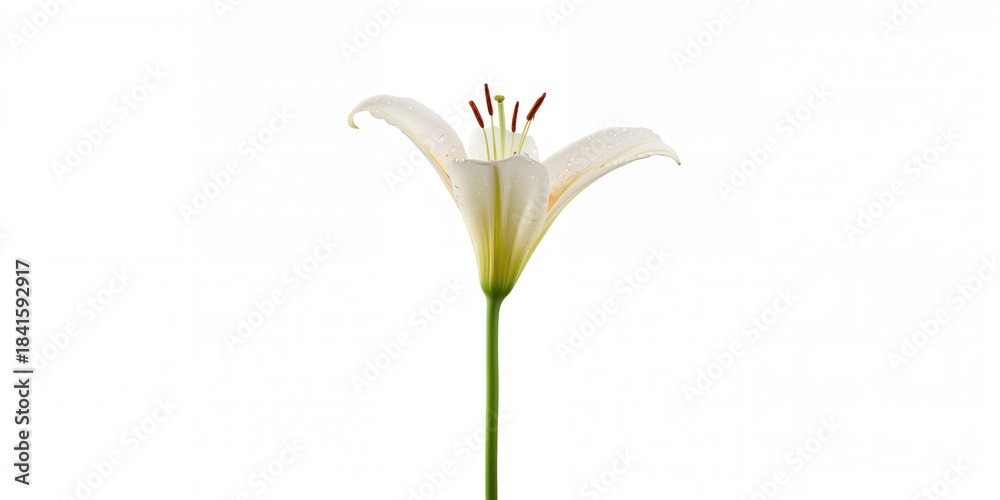 Obraz premium White lily flower isolated on a plain background used for floral design projects, flower photography, Earth Day