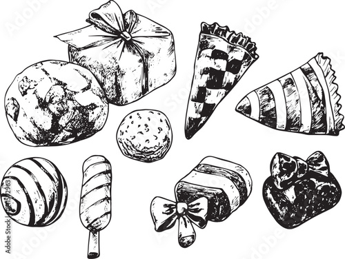 Candies engraving vector illustration