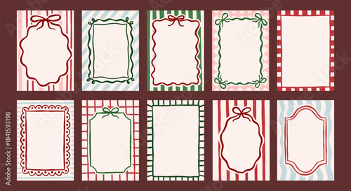 Whimsical Christmas holidays vintage vector frames set. Decorative elegant retro coquette backgrounds