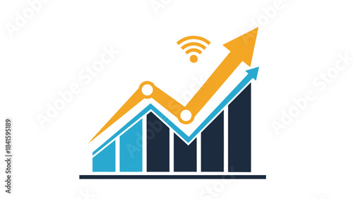 Business Growth Chart with Upward Arrow and Wi-Fi Signal.