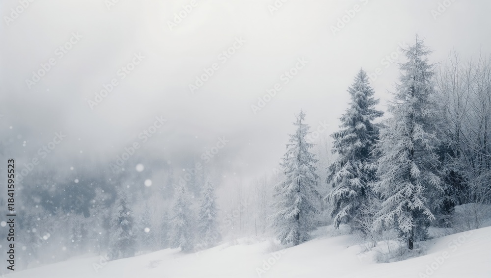 Naklejka premium Snow-covered forest scene in winter, ideal for nature preservation themes, seasonal change