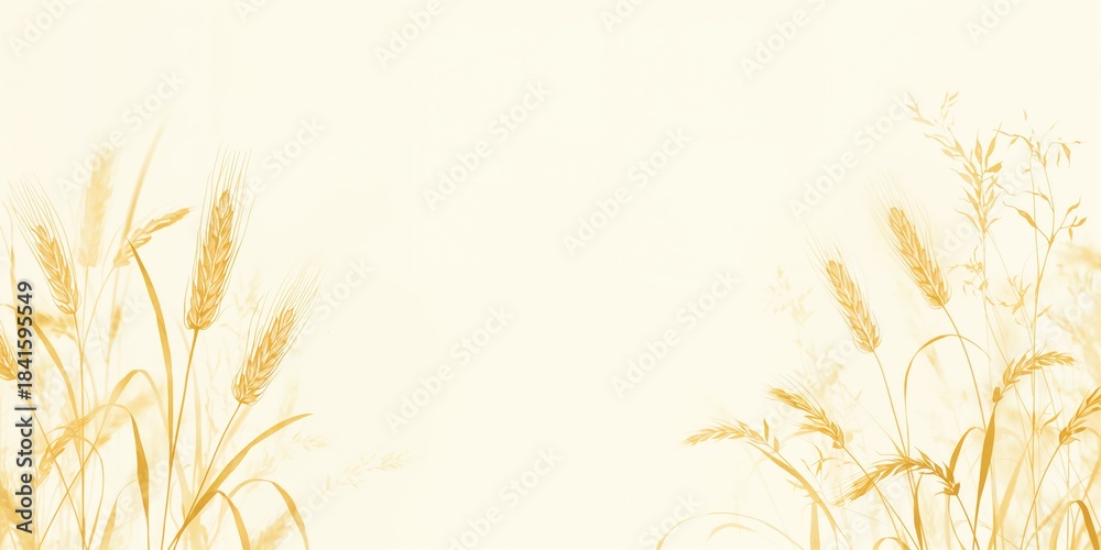 Obraz premium Yellow-illustrated wheat and oats on a white background in seamless vector format, ideal for botanical backgrounds