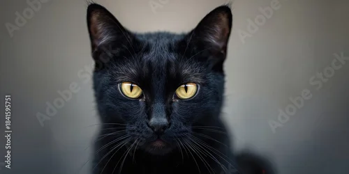 Tapety Black cat with intense yellow eyes, feline alertness, Halloween awareness day