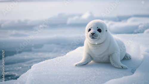 Harsh Arctic environment features a baby harp seal on ice, climate change impact