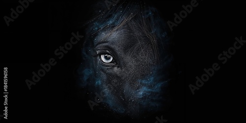 Close-up of a horse's eye in darkness natural animal features, natural history, World Animal Day