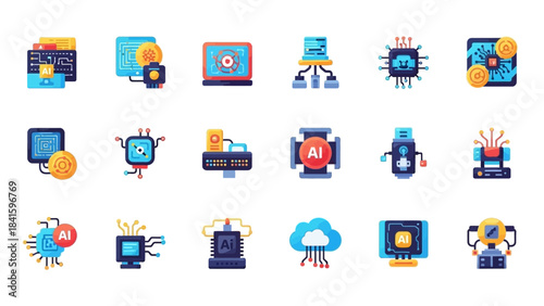 Collection of AI and Technology Icons Representing Innovation and Digital Transformation.