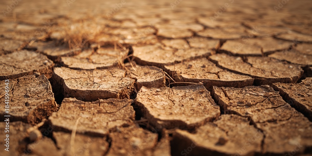 Fototapeta premium Dry and cracked ground during summer, soil erosion risk