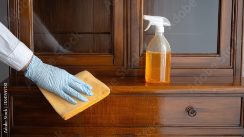 Medium shot of staining hands applying protective oilbased finish on wooden cabinetry focusing on durability and water resistance.