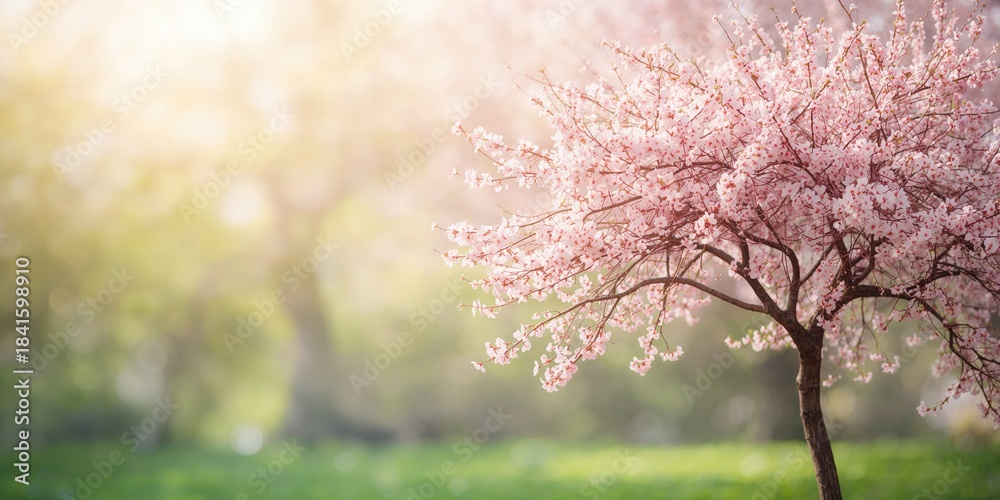 Fototapeta premium Springtime blooming tree with a soft blurred background used as a natural backdrop for text design