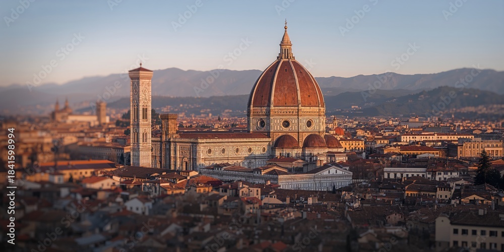 Obraz premium Florence Cathedral dome from the Piazza del Duomo, architectural monument with intricate design, World Heritage Site