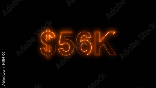 Canvas Print Neon line bright 56k followers isolated orange color 4k illustration on black background