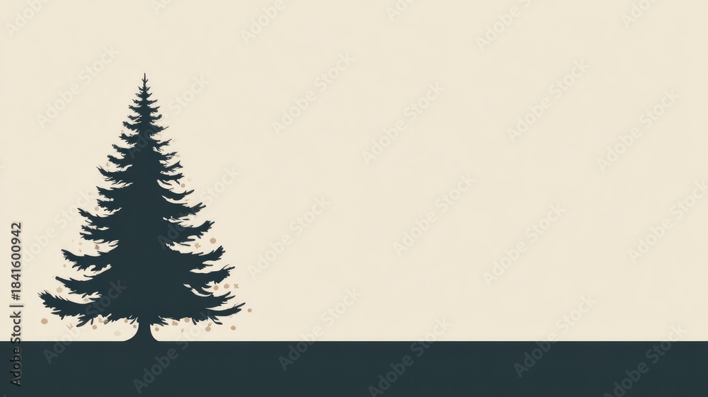 Naklejka premium Minimalist pine tree silhouette against a beige background