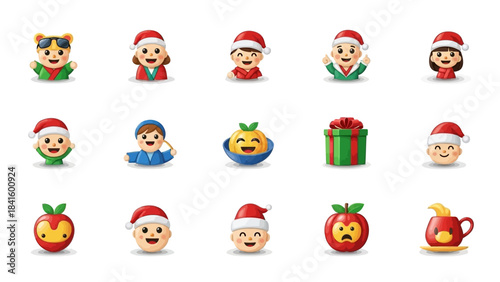 Collection of Christmas Themed Emojis and Icons.