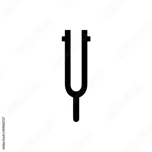 Black and white silhouette illustration of a tuning fork, a musical instrument for pitch reference isolated on transparent background