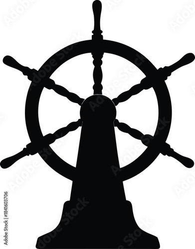 Classic ship steering wheel silhouette representing navigation control and maritime adventure
