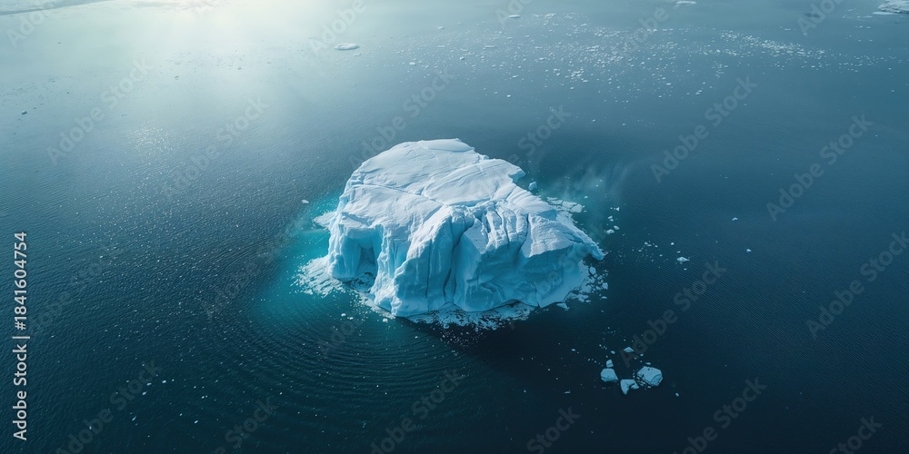 Fototapeta premium Iceberg floating in melting Antarctic blue waters, climate change awareness day