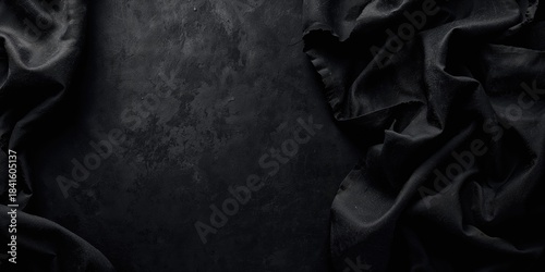 Textile material with black fabric texture serves as a backdrop for furniture and interior decor, ideal for layout design