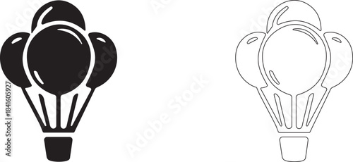 Basket with balloons. Vector icon.