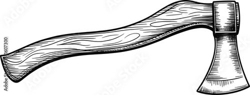 Hand drawn vintage ax with wooden handle, cutting tool, carpentry, lumberjack equipment vector illustration