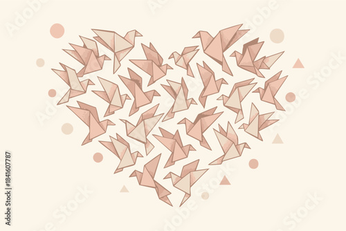 Origami Birds Forming a Heart Shape Vector Illustration