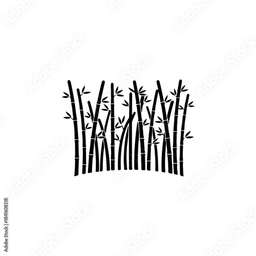 Minimalist black silhouette design of a dense bamboo stalk pattern against a white background isolated on transparent background