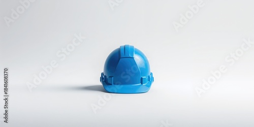 White background with a blue safety helmet indicating construction site safety standards