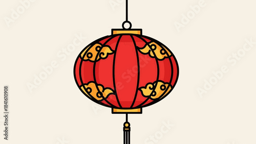 Vibrant Red Traditional Chinese Lantern Illustration with Golden Cloud Designs for Festive Celebrations