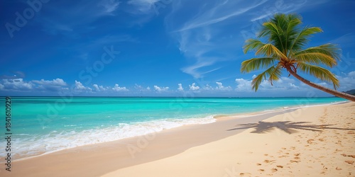 Tropical beach with calm waters and light sands, suitable for layout backgrounds, World Environment Day