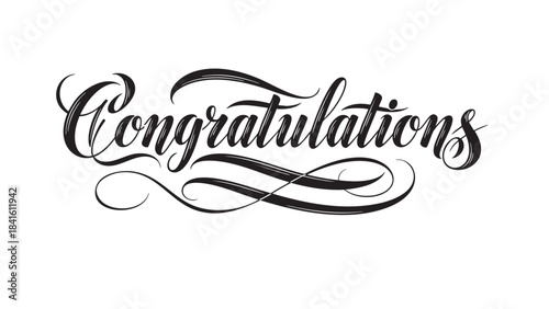 Elegant Congratulations calligraphic handlettering script with decorative swirls and flourishes creating a beautiful celebratory greeting design