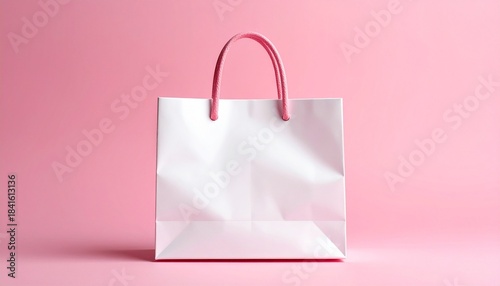 Pink Shopping Bag with Handles on Solid Pink Background Symbolizing Retail Elegance and Editorial Styling for Fashion and Lifestyle Use