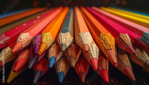 Sharpened Colored Pencils in Fan Formation with Visible Wood Texture and Vibrant Tips Symbolizing Creativity and Editorial Styling for Art and Lifestyle Use