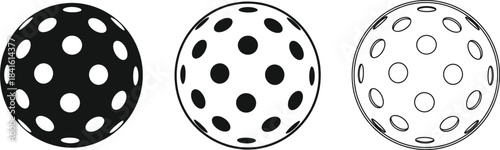 Vector illustration set featuring pickleball balls in solid, outlined, and detailed styles, perfect for sports graphics, equipment designs, and recreation-themed projects