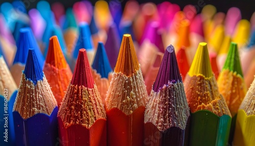 Sharpened Colored Pencils in Fan Formation with Visible Wood Texture and Vibrant Tips Symbolizing Creativity and Editorial Styling for Art and Lifestyle Use