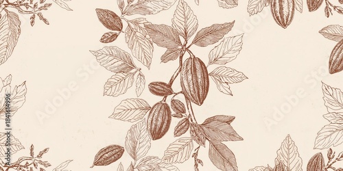Hand drawn cocoa pattern, 2D illustration artistic design for textile backgrounds, World Art Day