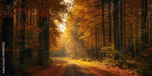 Autumn forest in north Poland, erosion risk on leaf-covered terrain
