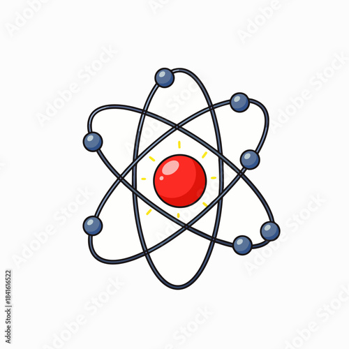Illustration of an atom with electrons orbiting a glowing nucleus, symbolizing scientific discovery and fundamental particles.