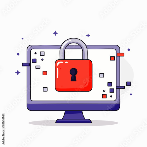 This illustration depicts robust digital security measures protecting sensitive information on a computer screen, emphasizing data privacy and cyber defense.