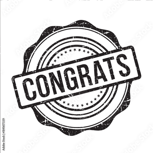 Vintage grunge style congrats rubber stamp icon illustration celebrating achievement and success on a clean white background