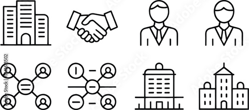 Teamwork and Organizational Structure Icons – Line Style People Management, Leadership, Collaboration, HR, Business Network Vector Set