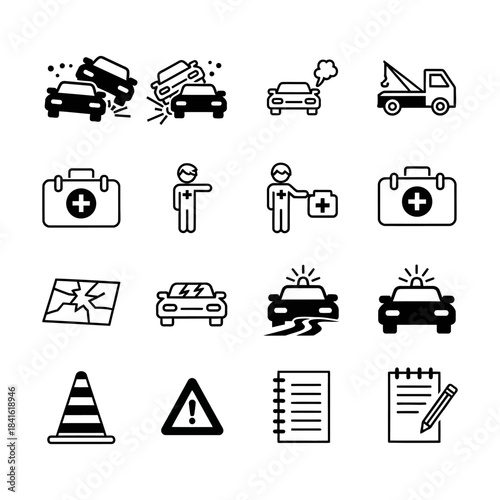 Car accident silhouette Editable Icon set. Editable Fill. Vector illustration