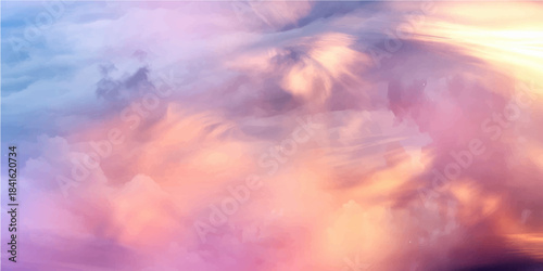 Abstract colorful background with blue and orange sunset colors over the cloudscape
