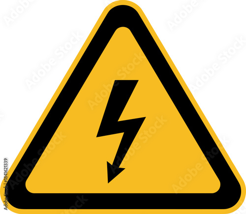 High voltage warning sign in a triangular shape on a yellow background