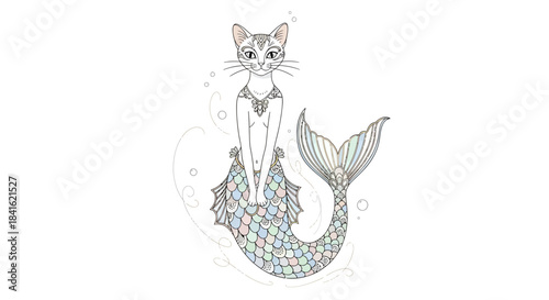 Whimsical feline mermaid artwork showcasing a creative blend of animal and fantasy elements