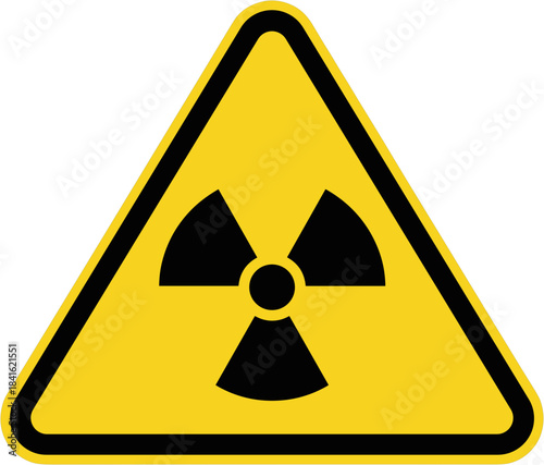Radiation warning symbol in a triangular shape on a black background