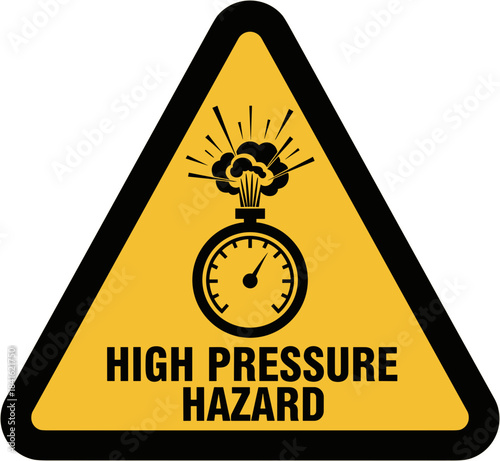 High pressure hazard warning sign in a triangular shape on a yellow background