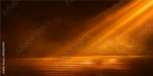 Abstract grunge background with vintage rays describing a beautiful orange sunset reflection over the sea water horizon