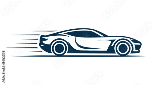 A stylized illustration of a fast sports car moving at high speed, depicted as a logo