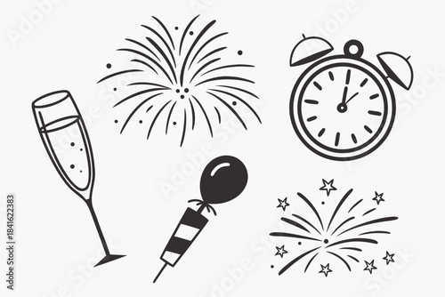 new-year-celebration-icons---champagne-glass--fire